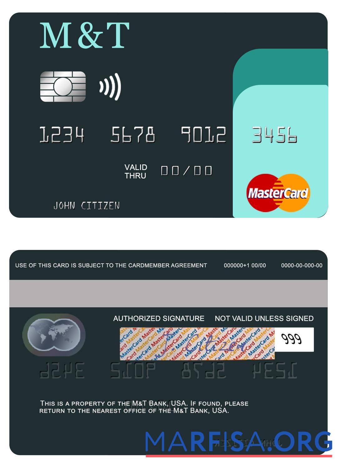 Downloadable USA M&T Bank mastercard download for verification